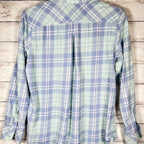 Vineyard Vines Pacific Plaid Relaxed Fit Brushed Cotton Linen Shirt Blue Size 6 - Picture 3 of 6